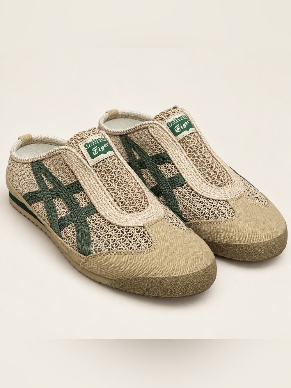 Onitsuka Tiger Mexico 66 Sabot Beige Green Mesh Slip On Mules US 7 Unisex
